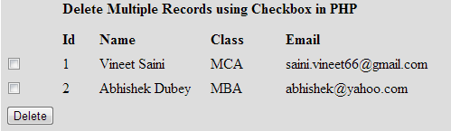 Delete multiple records using checkbox in php
